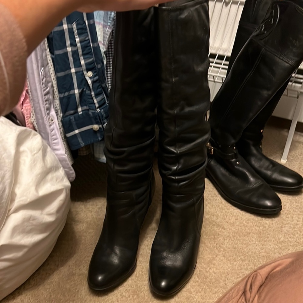 Soft heeled black leather calf boot